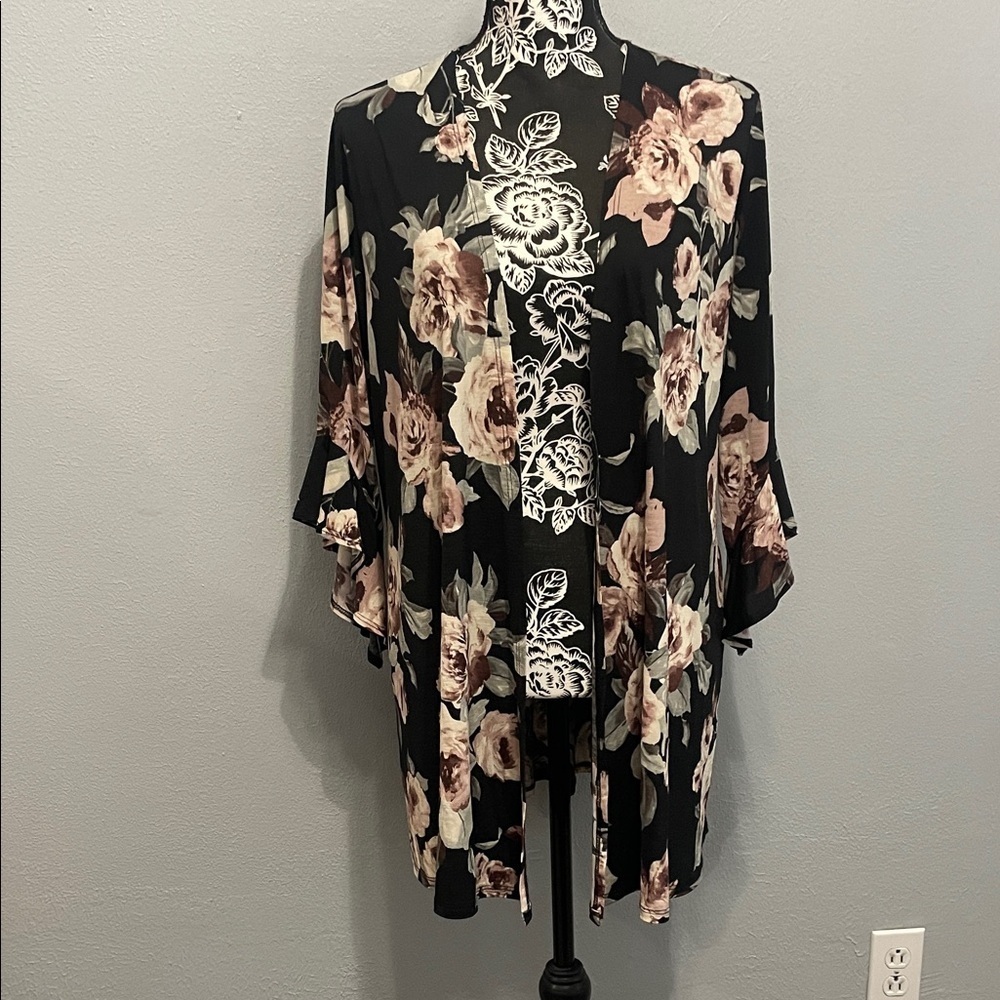 Honeyme Black and Pink Floral Cardigan